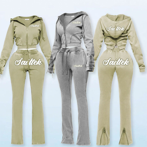 Tuta Sportiva all'<span class=keywords><strong>Ingrosso</strong></span>, Set 2 Pezzi con Felpa Corta con Zip e Pantaloni della Tuta, <span class=keywords><strong>Abbigliamento</strong></span> <span class=keywords><strong>Donna</strong></span>, Completo Sportivo Firmato con Zip - Product Image 2