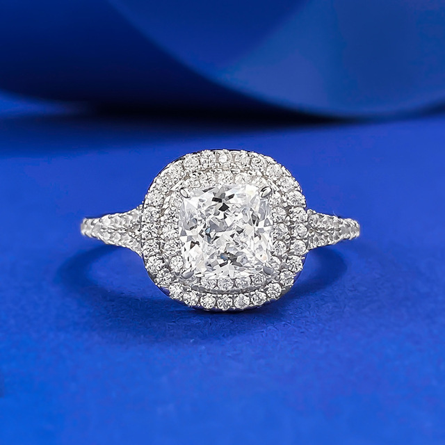 925 Sterling Silver Cubic Zirconia Love Promise Ring 6x6mm Cushion Cut Halo Engagement Rings for Women
