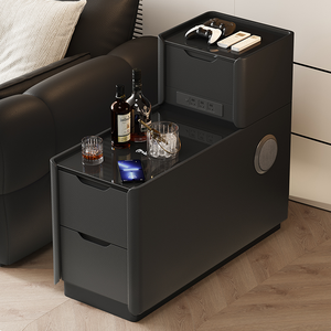Leather Light Luxury Multifunctional 3-<b>Drawer</b> Living Room Furniture <b>Side</b> Cabinet With Wireless Charging Modern Design A29 Home F - Product Image 3
