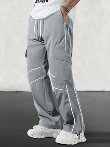 Joggers holgados informales para hombre: ropa de calle americana elegante, azul marino con bolsillos laterales y cintura con cordón, ligero - Product Image 5