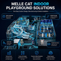 Aire de jeux intérieure pour enfants sur le thème de MELLE CAT avec toboggan multi-voies et parc de trampolines
