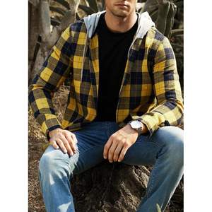 2025 <b>Men's</b> Casual Plaid <b>Flannel</b> Hoodies Button Down Long Sleeve Lightweight Shirts <b>Jackets</b> - Product Image 2