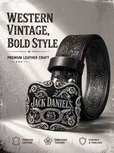 Hebilla de cinturón ancha de aleación con grabado floral retro <span class=keywords><strong>Jack</strong></span> <span class=keywords><strong>Daniel</strong></span>'s No.7, accesorio vaquero de cuero negro completo para hombre y mujer - Product Image 3
