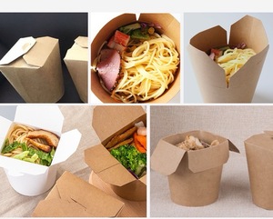 Caja de comida para llevar, envase rápido para comida para llevar, caja de pasta Kraft de 750 ml, caja de papel para fideos, kebab y doner con impresión. - Product Image 2