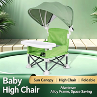 Chaise haute pliable portable pour bébé avec plateau amovible, pare-soleil, structure en acier, petite chaise d'alimentation pour pique-nique, camping, plage en extérieur