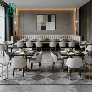 Ensemble de mobilier moderne pour hôtel, restaurant et salon de thé, avec table carrée en marbre gris et banquette en cuir rembourrée - Product Image 3