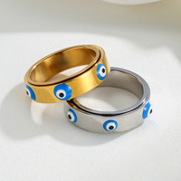 Vente en gros Nouveau Blue Devil Eye Bague galvanisée rotative en pierre naturelle plaquée or Bijoux de mode unisexe