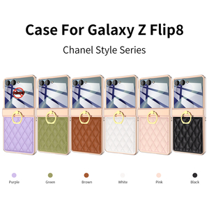 เคสหนังเทียมหรูหราพร้อมที่ยึดแม่เหล็กสำหรับ Galaxy Z Flip 6 7 8 ลายเพชร เคสโทรศัพท์แบบพับได้ - Product Image 1