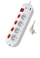 Prise de type français, 3 voies, 16A, 230V~, avec protection enfant, interrupteurs individuels et interrupteur principal