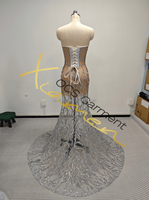 Ocstrade Robes de Mariée Sirène à Col en V en Maille Pailletée de Haute Qualité pour Femmes, Robes de Bal de Luxe en Strass pour Filles Noires