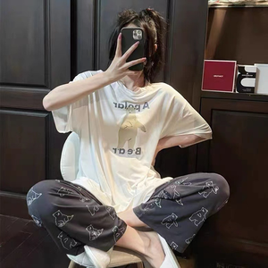 Set di pigiami estivi da <span class=keywords><strong>donna</strong></span> all'ingrosso 2 pezzi di grandi dimensioni indumenti da notte larghi in seta di latte, morbido abbigliamento Casual per la casa - Product Image 6