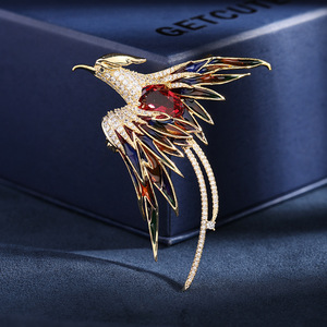 14K Banhado A Ouro Cubic Zirconia Phoenix Broche Luz Luxo High-End Estilo Chinês para Casamento Festa de Noivado Brass Gift - Product Image 3