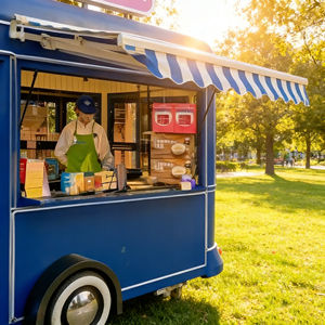 Chariot de restauration mobile classique rétro, qualité commerciale, style vintage, pour marché nocturne, stand de rue, café en plein air, entreprise de restauration - Product Image 1