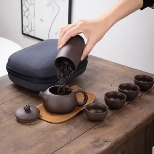 Kung Fu Teekanne Schöner und einfacher Teekannen kessel, Chinese Travel Ceramic Portable Tea Set, Keramik Tablett Kaffeetasse Gaiwan