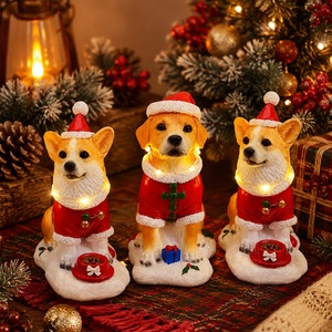 Figurines de chien de Noël musicales lumineuses, 2 styles Corgi Golden Retriever en résine avec 8 chansons de Noël, décoration de table - Product Image 1