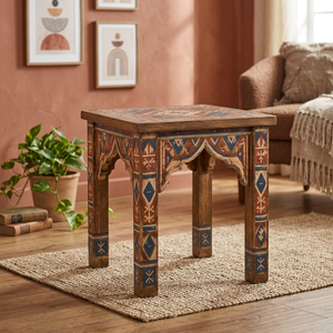 Table d'appoint rectangulaire bohème artisanale en bois de manguier marocain - Fabrication artisanale en gros - Product Image 3