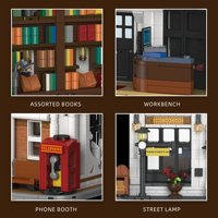 2486 pièces, modèle de jouet de construction rétro 2-en-1, bibliothèque de rue, collection MOC, objet décoratif de bureau, cadeau d'anniversaire pour enfant
