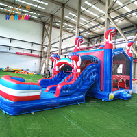 Toboggan aquatique gonflable commercial WINSUN, prêt à être expédié depuis l'entrepôt américain, avec drapeau américain, combo toboggan et piscine gonflables.