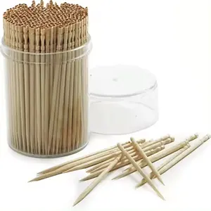 Large 6cm Round Cocktail Sticks Bamboo Toothpicks in Storage Box Sturdy Safe Double Sided Picks for Dental Teeth Picking