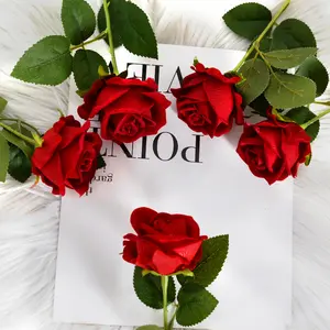 Velvet/Flanel Bunga Mawar Buatan Buket Bunga Palsu Mawar Artificielle untuk Pernikahan Dekorasi Taman Rumah Hadiah Hari Valentine