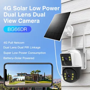 Painel solar com lente dupla, câmera de segurança doméstica HD 1080P de 2 vias, áudio de 360 graus, visão noturna para animais de estimação, bateria PIR para uso ao ar livre