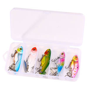 Lot de 5 leurres de pêche <span class=keywords><strong>VIB</strong></span> en métal avec boîte à accessoires, leurres durs vibrants à lame rotative pour la pêche au bar, au brochet, en eau salée et en eau douce - Product Image 1