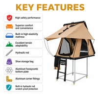 Tente de toit rigide en aluminium triangulaire 4x4 pour expéditions, 2-3 personnes, camping tout-terrain avec éclairage LED