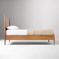 Lit double vintage en bois massif, lit plateforme moderne avec tête de lit incurvée en forme de voile, couleur personnalisée de luxe léger