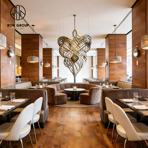 Ensemble de mobilier moderne pour hôtel, café et <span class=keywords><strong>restaurant</strong></span> : banquette demi-cercle en cuir, table et chaises en pierre frittée - Product Image 3