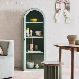 R American <strong>Cream</strong> Cute Style Solid Wood <strong>Bookcase</strong>, Children's Floor-standing Bookshelf, Light Luxury Arched Decorative Cabinet - Product Image 3