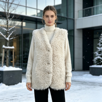 Gilet tendance en fausse fourrure de mouton pour femme, vêtement d'extérieur décontracté d'hiver, avec logo de marque, en polaire Sherpa sans manches