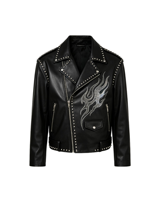 Blouson Biker Vintage Épais en Spandex/Coton, Effet Usé, Délavé Soleil, Motif Streetwear Flammé, Automne