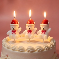 3-teiliges Set Niedliche Bärenförmige Geburtstagskerzen, Weiße Teddybär-Kerzen mit Weihnachtsmütze für Weihnachts- und Geburtstagstorten-Dekoration