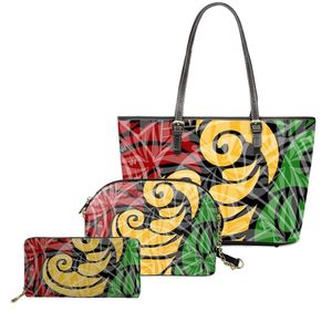 PU sacs à main Samoa polynésien concepteur tatouage Style bleu dames mode sacs bandoulière portefeuilles cartable 3 pièces sac à main ensemble - Product Image 2