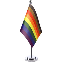 Drapeaux de table imprimés en métal imperméables pour bureaux et cafés, avec support, adaptés à différents pays, drapeaux de table personnalisés
