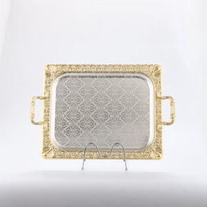 WELLWAY Plateau en fer bicolore à motif arabe de Dubaï Plateau de service rectangulaire latéral rond écologique disponible à Dubaï - Product Image 4