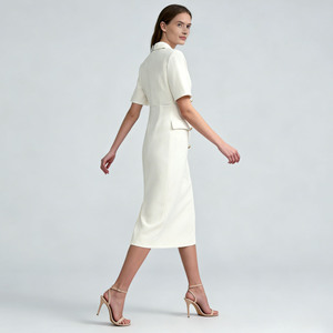 Women Double Breasted Blazer <strong>Dress</strong> Short Sleeve Skinny Elegant Office Full Length Spring <strong>Dress</strong> Gold Buttons OEM Custom Design - Product Image 3