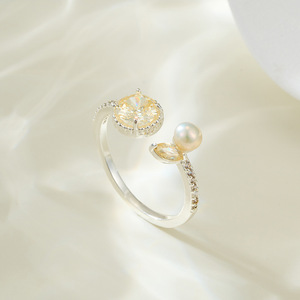 Freshwater Pearl Zircon Fishtail <b>Open</b> <b>Ring</b> Adjustable Index Finger Fashion Jewelry Party Accessory - Product Image 1