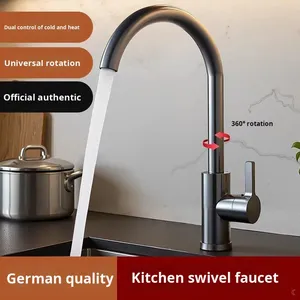 Robinet <span class=keywords><strong>de</strong></span> cuisine en acier inoxydable, poignée unique, pression accrue, anti-éclaboussures, eau chaude et froide, rotatif pour laver les légumes et la vaisselle - Product Image 3