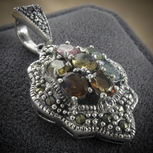 Pendentif en argent sterling 925 de qualité supérieure pour femme, avec pierres naturelles tendance (Marcasite, Tourmaline), style fantaisie, pour tous les jours - Product Image 2