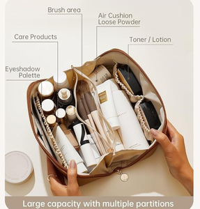 Pochette de voyage en cuir PU imperméable avec logo personnalisé, pour cosmétiques et soins de la peau, avec compartiments de rangement - Product Image 2