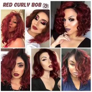 Aishili Dei Capelli di Vendita Calda Sintetico Breve Ombre Rosso Bob Parrucche Afro Breve Ricci Wavy Bob Parrucche Per Le Donne Nere - Product Image 5