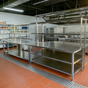 HELAXEN Paslanmaz Çelik Çift Katmanlı Çalışma Masası Ayarlanabilir Yükseklikli Ayaklar 300kg/m Yük Kapasitesi Hijyenik Gıda Ticari Mutfaklar - Product Image 2