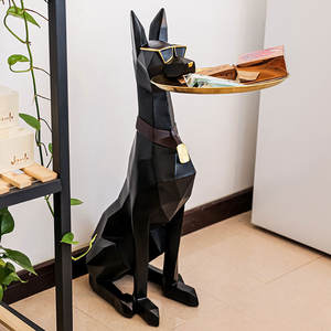 Decoración de Piso para Interiores del Hogar, Bandeja Geométrica Abstracta de Resina Dorada con Figura de Perro <span class=keywords><strong>Dobermann</strong></span>, Estatua de Resina, Adornos, Escultura - Product Image 5