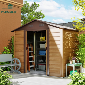 Abri <span class=keywords><strong>de</strong></span> jardin en métal imitation bois avec portes coulissantes doubles, style cour naturelle, production sur mesure en usine pour <span class=keywords><strong>piscine</strong></span>, patio, pelouse - Product Image 1