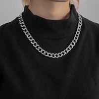 Set Perhiasan Kalung dan Gelang Rantai Cuban Hip Hop 12mm, Lapis Emas, Bertabur Batu Rhinestone Baguette, untuk Pria dan Wanita