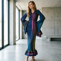 Robe longue plissée de style vintage pour femme Miyake 2026, élégante, imprimée, à manches longues, pour tous les jours, 100% polyester, anti-rides