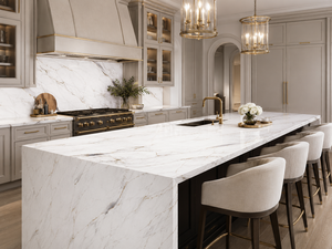 แผ่นควอตซ์พิมพ์ลาย Calacatta Aurelia ยี่ห้อ UNION STONE ขนาดใหญ่พิเศษ เป็นมิตรกับสิ่งแวดล้อม ดีไซน์ทันสมัย เหมาะสำหรับห้องครัว ห้องน้ำ และพื้น - Product Image 4