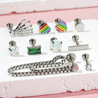 Droite Grand 316L Acier Inoxydable 16G Coeur Sans Fil Push Pin Labret Boucle D'oreille Plat Mode Piercing Bijoux