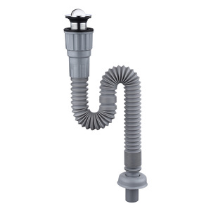 Tubería de desagüe integrada para lavabos, fregaderos, lavaderos, lavabos de pedestal, diseño abatible, acero inoxidable, ABS - Product Image 1